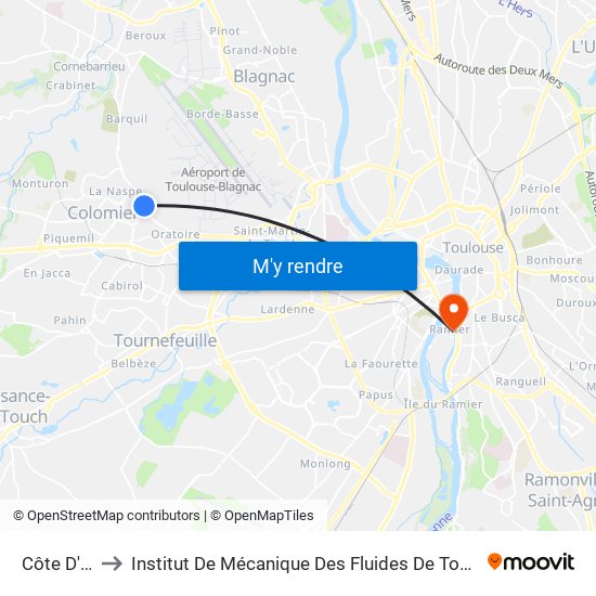 Côte D'Or to Institut De Mécanique Des Fluides De Toulouse map