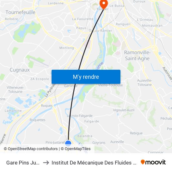 Gare Pins Justaret to Institut De Mécanique Des Fluides De Toulouse map