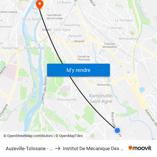 Auzeville-Tolosane - Lycée Agricole to Institut De Mécanique Des Fluides De Toulouse map