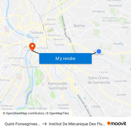 Quint-Fonsegrives - Lauragais to Institut De Mécanique Des Fluides De Toulouse map