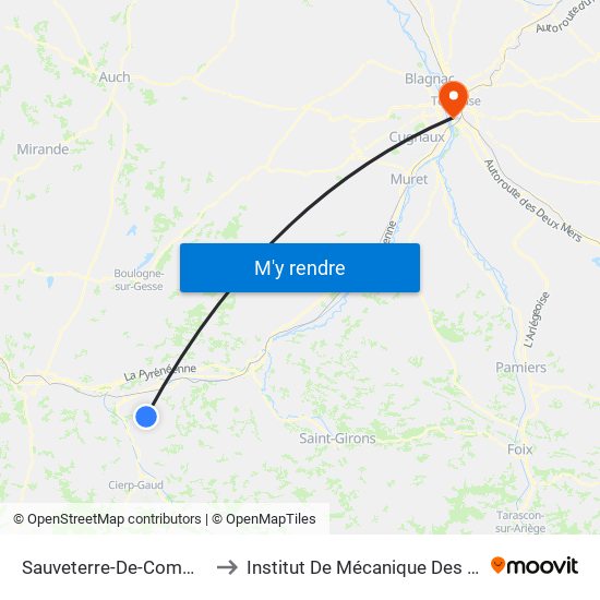 Sauveterre-De-Comminges - Garnière to Institut De Mécanique Des Fluides De Toulouse map