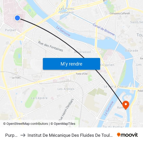 Purpan to Institut De Mécanique Des Fluides De Toulouse map