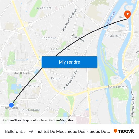 Bellefontaine to Institut De Mécanique Des Fluides De Toulouse map