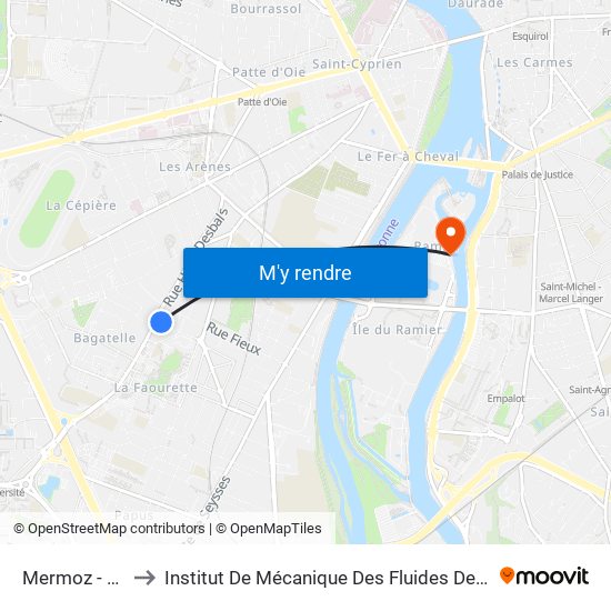 Mermoz - Gare to Institut De Mécanique Des Fluides De Toulouse map