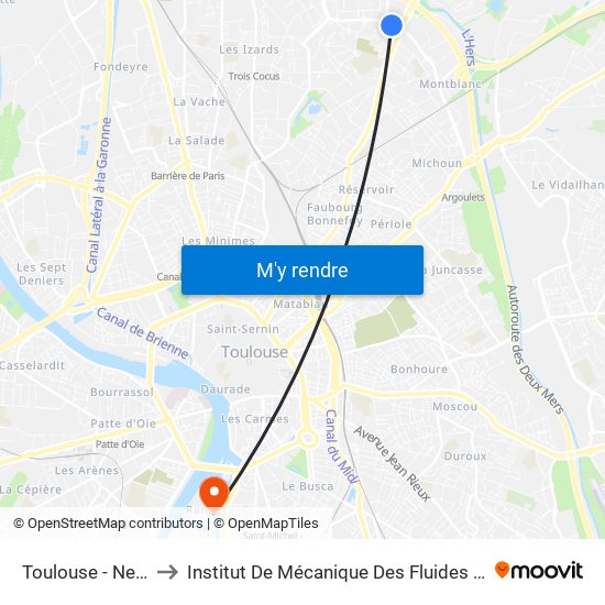 Toulouse - Netwiller to Institut De Mécanique Des Fluides De Toulouse map