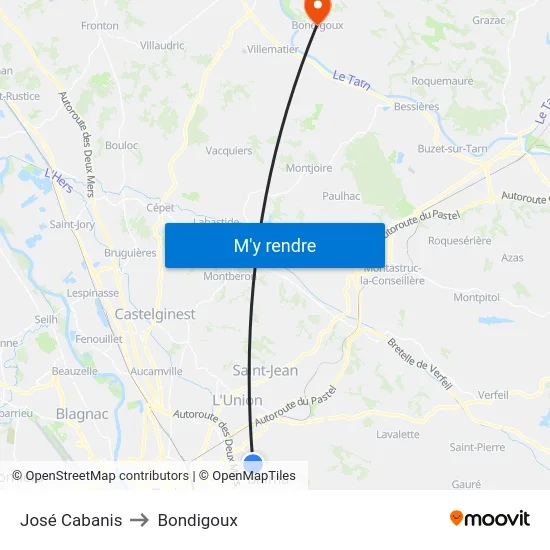José Cabanis to Bondigoux map