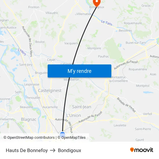 Hauts De Bonnefoy to Bondigoux map