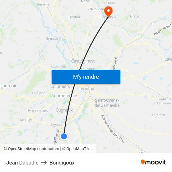 Jean Dabadie to Bondigoux map