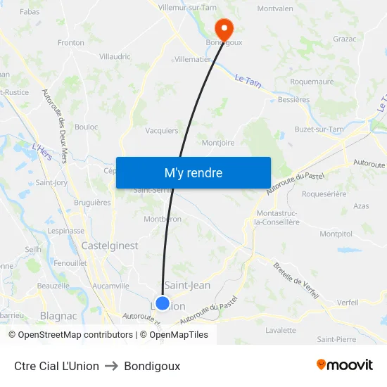 Ctre Cial L'Union to Bondigoux map