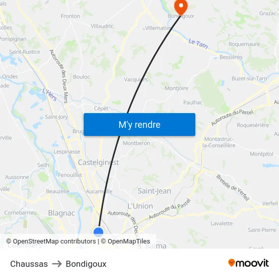 Chaussas to Bondigoux map