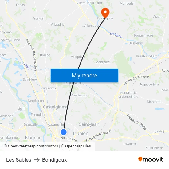 Les Sables to Bondigoux map