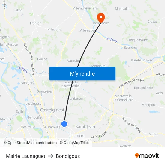 Mairie Launaguet to Bondigoux map
