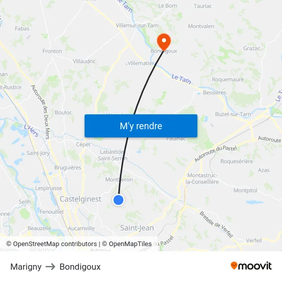 Marigny to Bondigoux map