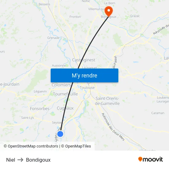 Niel to Bondigoux map