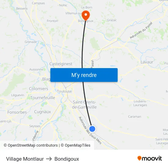 Village Montlaur to Bondigoux map