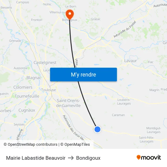 Mairie Labastide Beauvoir to Bondigoux map