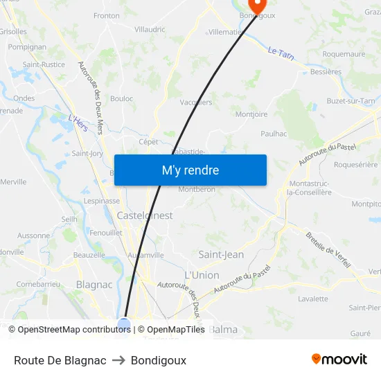 Route De Blagnac to Bondigoux map