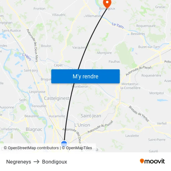Negreneys to Bondigoux map