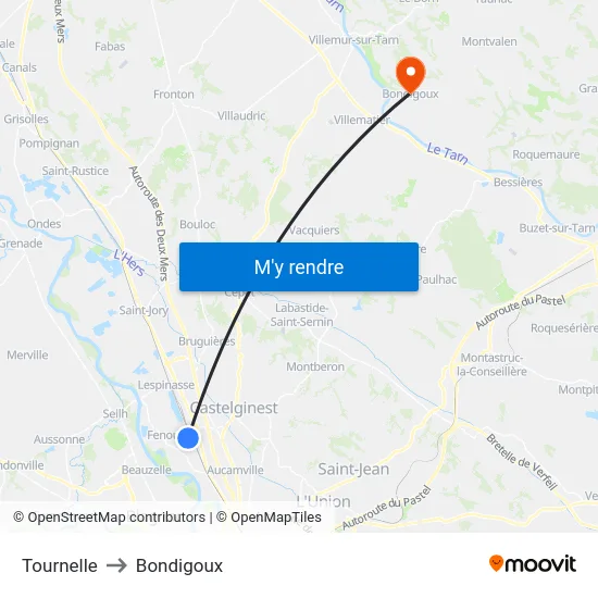 Tournelle to Bondigoux map