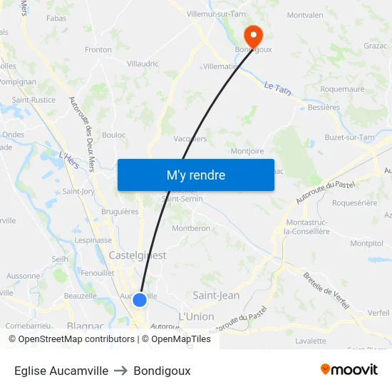 Eglise Aucamville to Bondigoux map