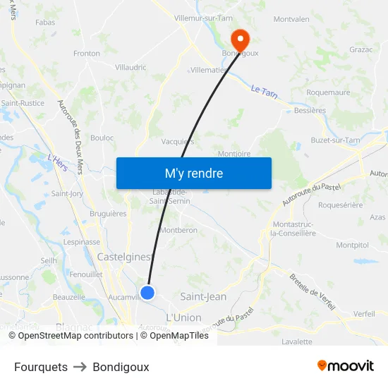 Fourquets to Bondigoux map