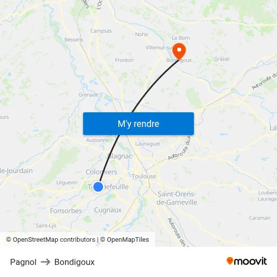 Pagnol to Bondigoux map
