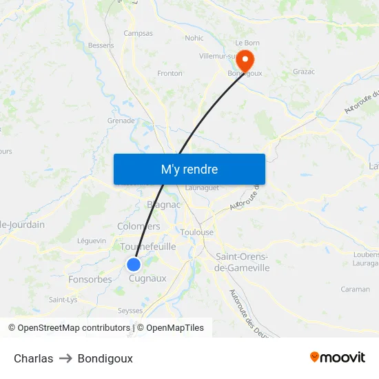 Charlas to Bondigoux map