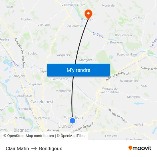 Clair Matin to Bondigoux map