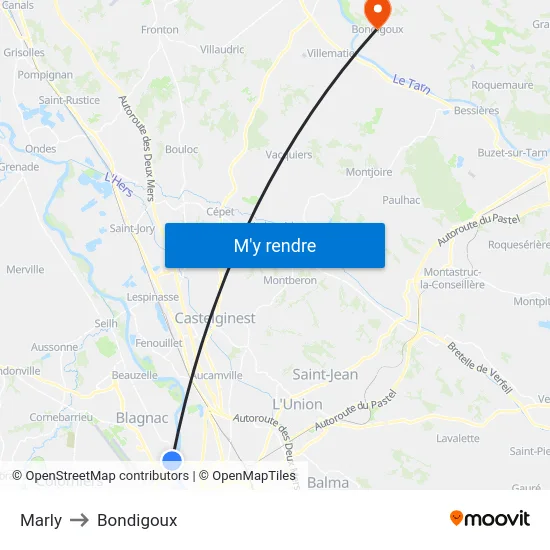 Marly to Bondigoux map