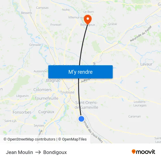 Jean Moulin to Bondigoux map