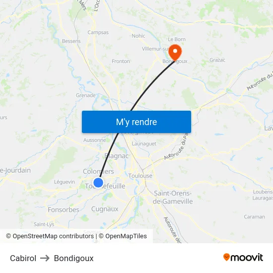 Cabirol to Bondigoux map