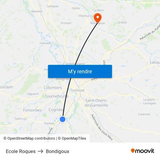 Ecole Roques to Bondigoux map