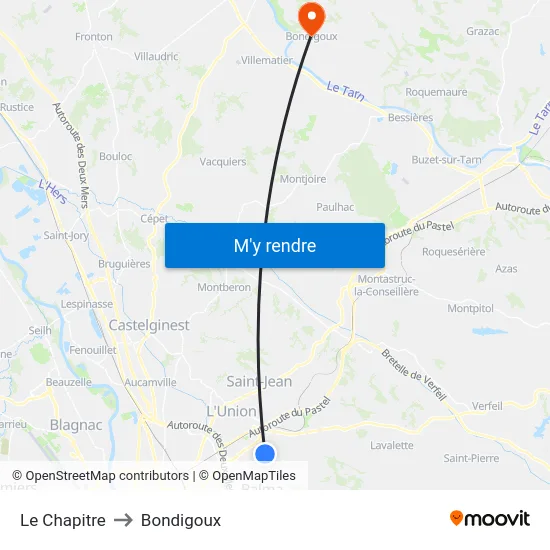 Le Chapitre to Bondigoux map