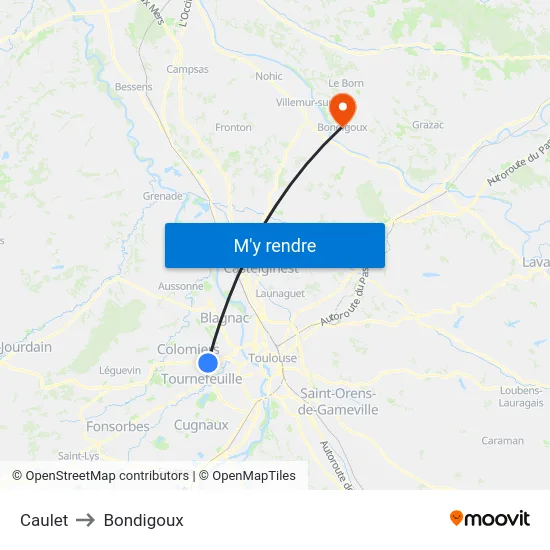 Caulet to Bondigoux map