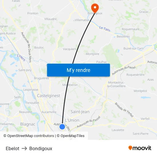 Ebelot to Bondigoux map