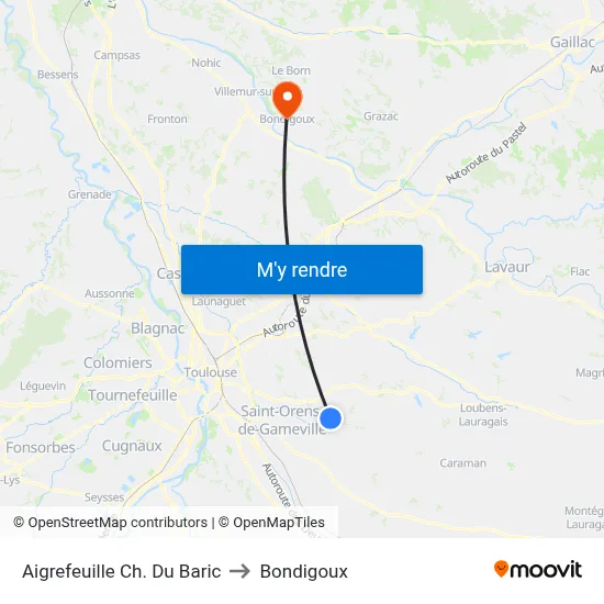 Aigrefeuille Ch. Du Baric to Bondigoux map