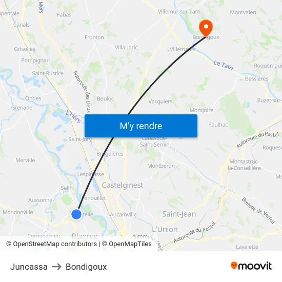 Juncassa to Bondigoux map