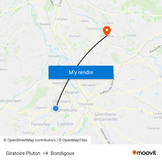 Giratoire Pluton to Bondigoux map