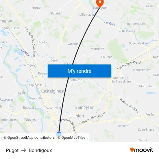 Puget to Bondigoux map