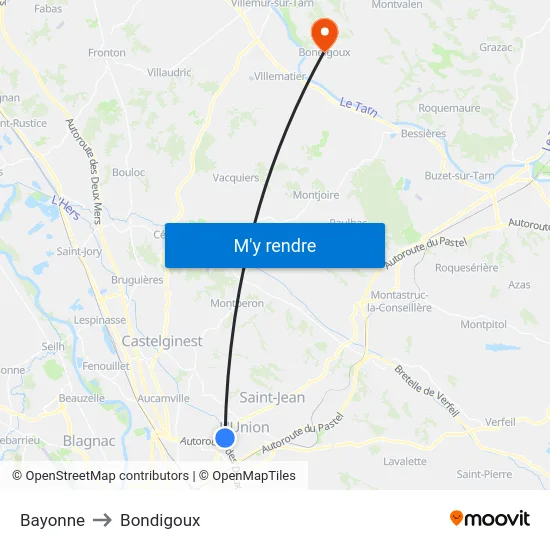 Bayonne to Bondigoux map