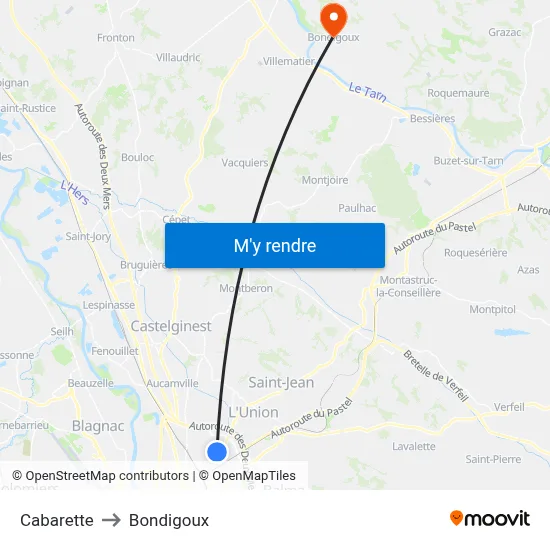 Cabarette to Bondigoux map