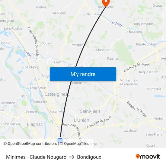 Minimes - Claude Nougaro to Bondigoux map