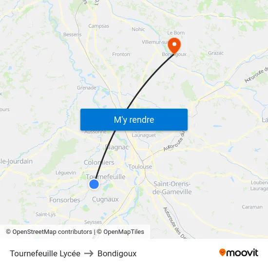 Tournefeuille Lycée to Bondigoux map