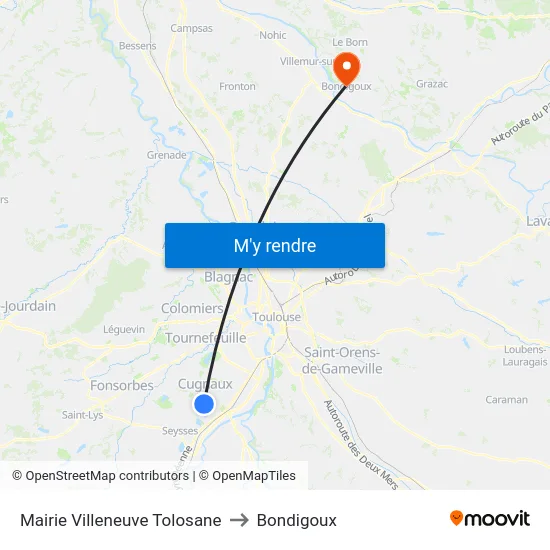 Mairie Villeneuve Tolosane to Bondigoux map