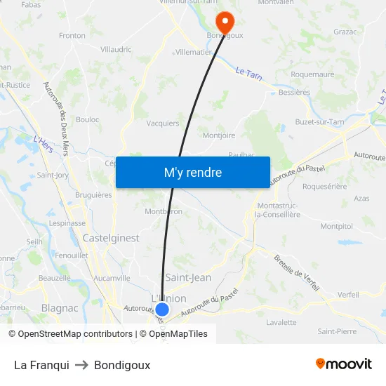 La Franqui to Bondigoux map
