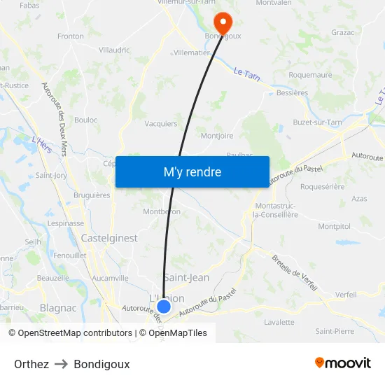 Orthez to Bondigoux map