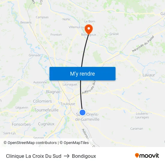 Clinique La Croix Du Sud to Bondigoux map