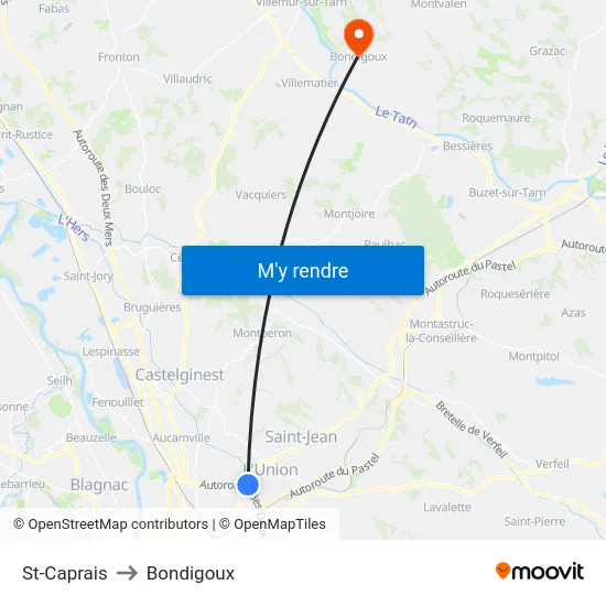 St-Caprais to Bondigoux map