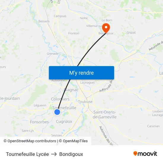 Tournefeuille Lycée to Bondigoux map