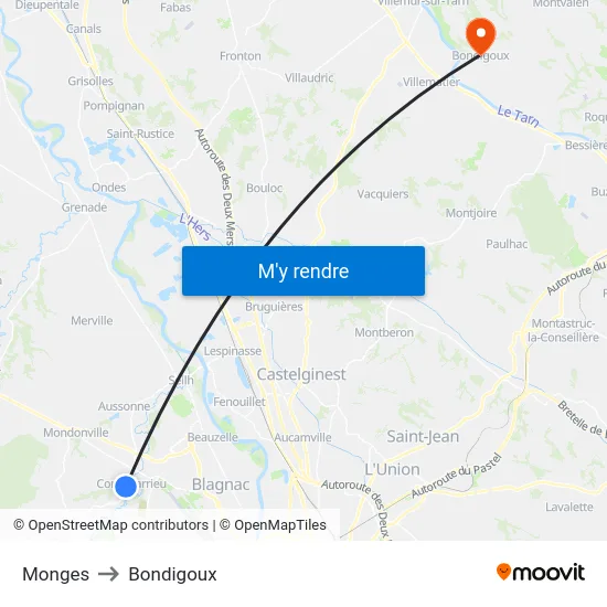 Monges to Bondigoux map